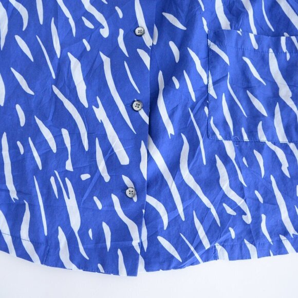 Double Rainbouu Blue And White Stripe 100% Cotton Crop Top Button Up Shirt L - Picture 8 of 10